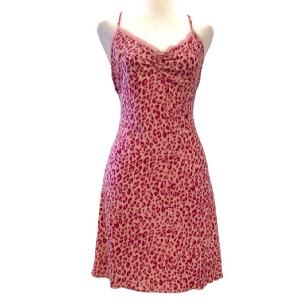 Delicates Y2K Pink Leopard Print Mini Slip Dress S McBling